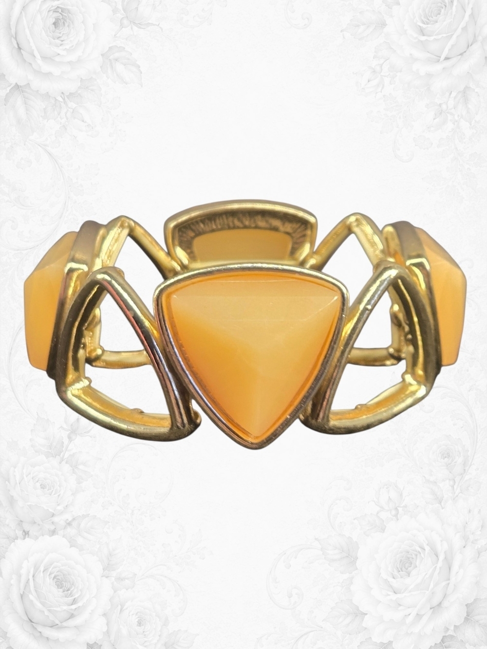 Gold-Tone Orange Triangle Stone Stretch Bracelet